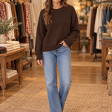 Eugenia crew-neck knit pullover in Dark brown — boutique model