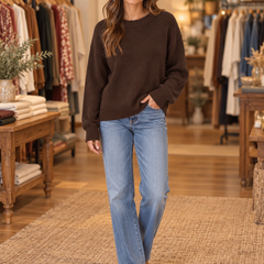 Eugenia crew-neck knit pullover in Dark brown — boutique model