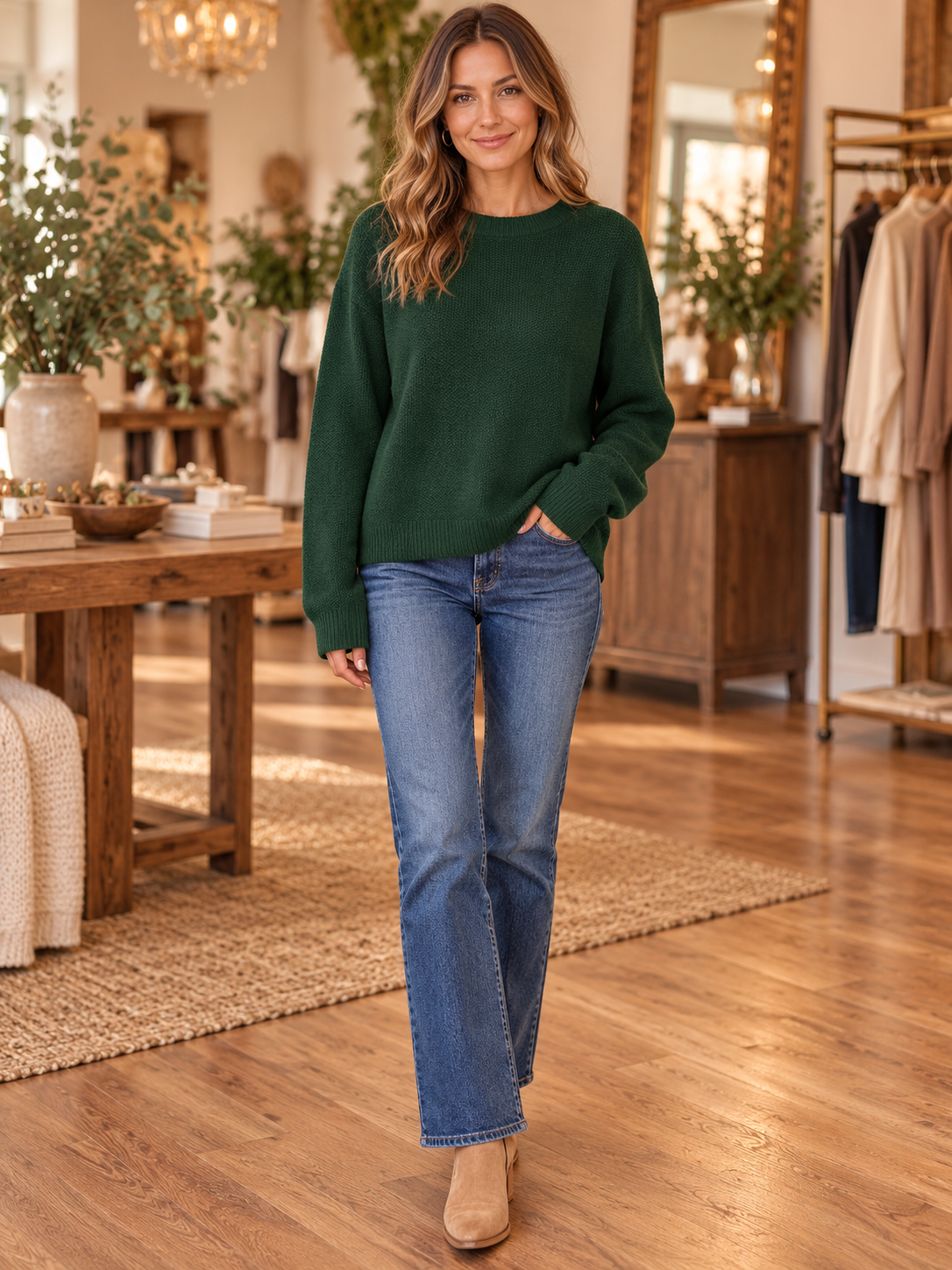 Eugenia crew-neck knit pullover in Dark green — boutique model