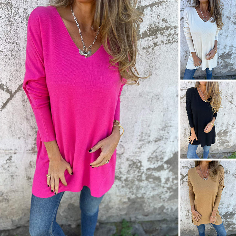 Scarlett – Comfortable Long Sleeve V-Neck Knitted Blouse
