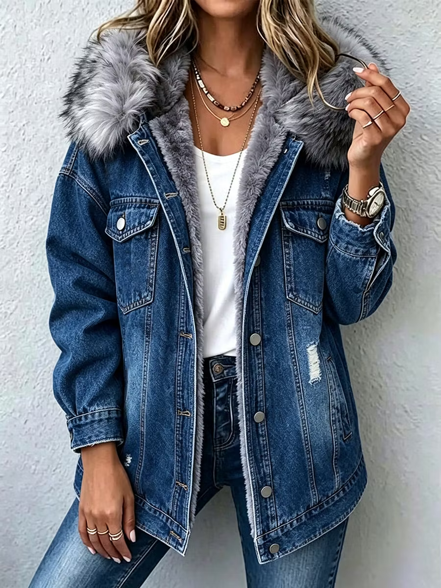 Celine | Faux Fur-Lined Denim Jacket