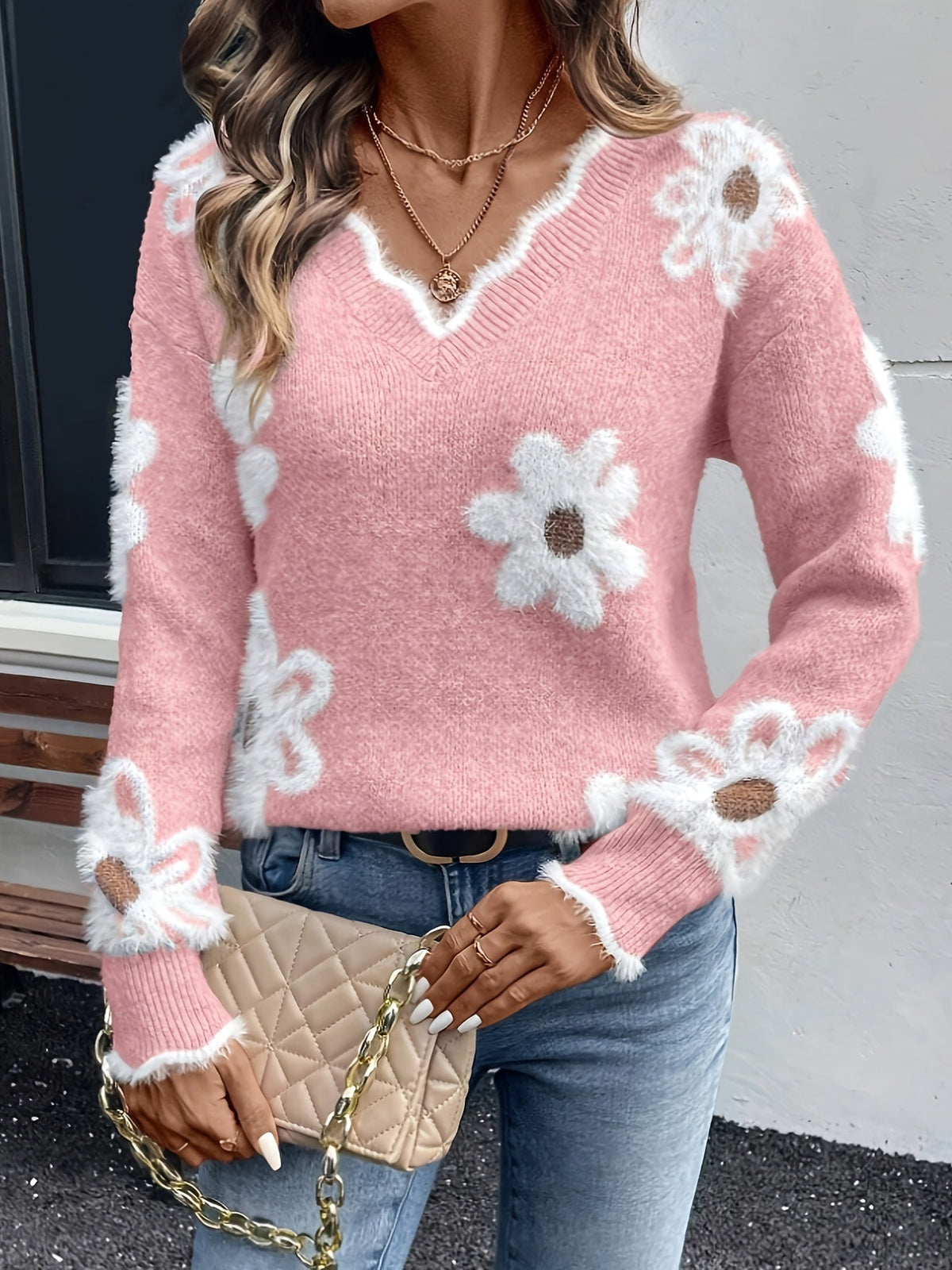 Lory™ - Elegant Floral V-Neck Sweater