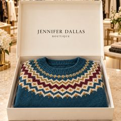 NICOLE retro sweater presented in a Jennifer Dallas Boutique gift box