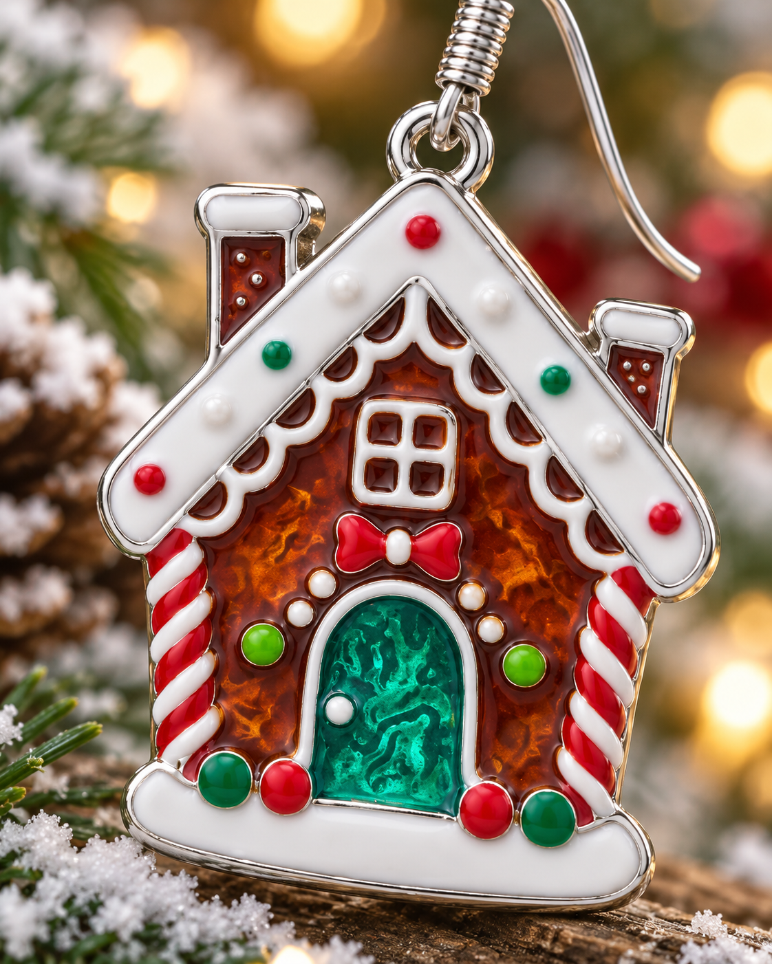 Gingerbread House Earrings with French Hooks
