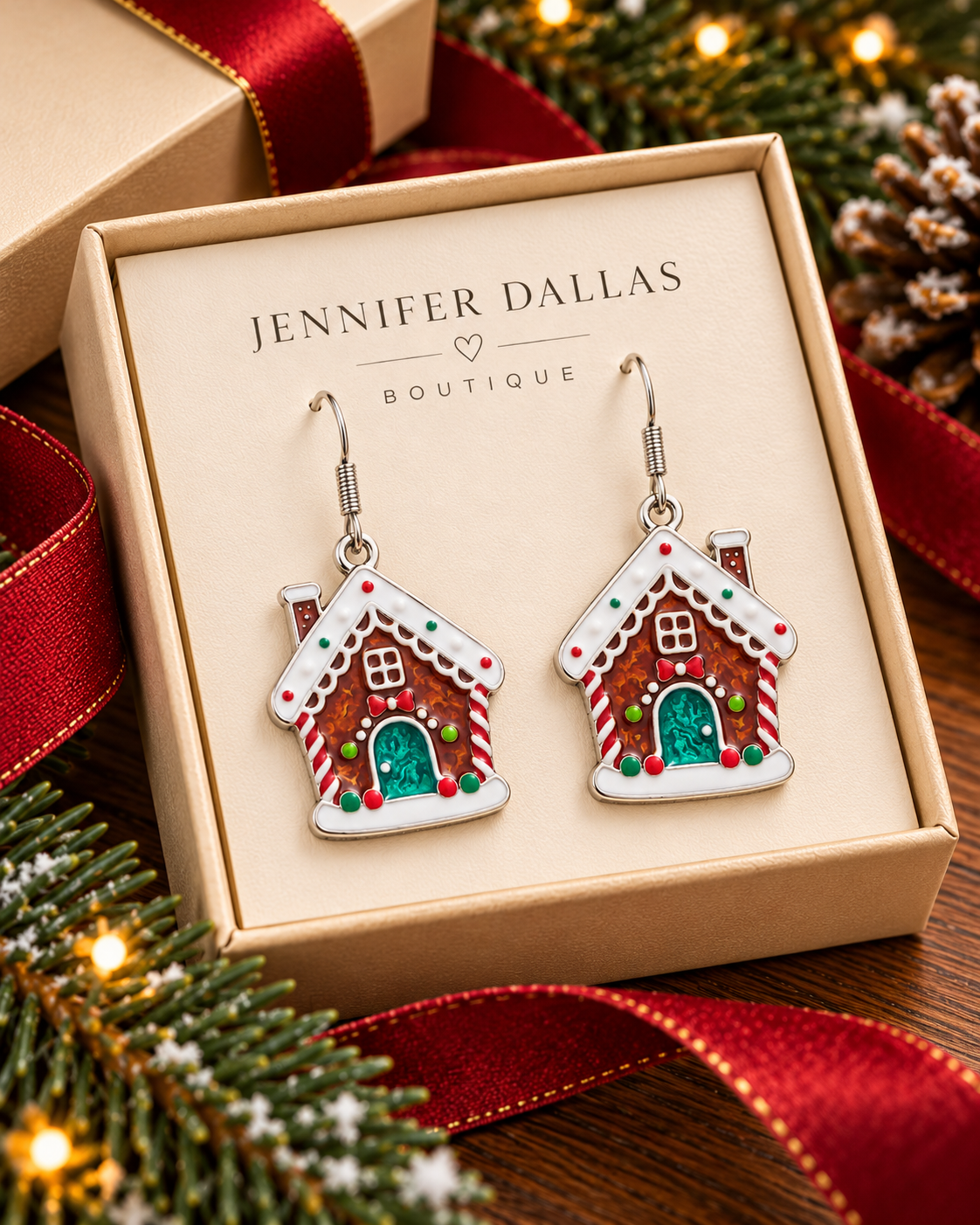 Gingerbread House Earrings with French Hooks