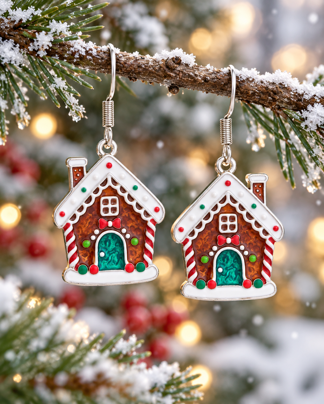 Gingerbread House Earrings with French Hooks