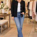 Harper button-front cardigan in Black — boutique model