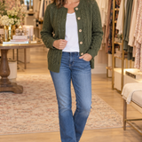 Harper button-front cardigan in Olive green — boutique model