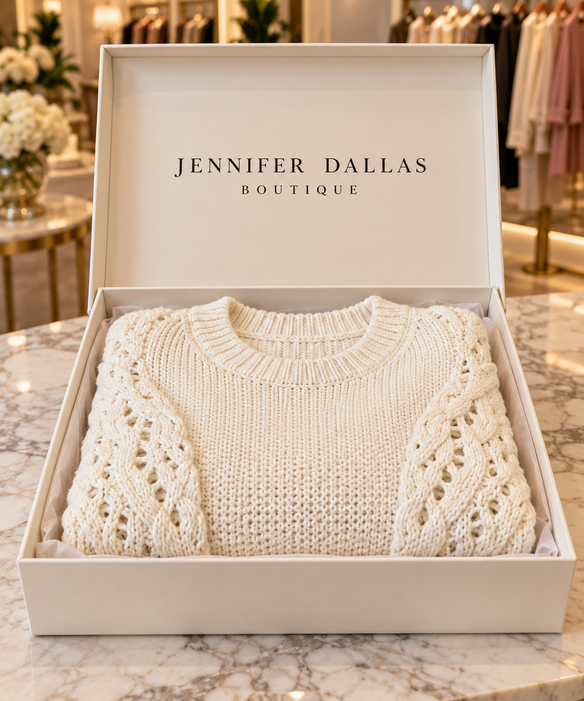 Jennifer Dallas Boutique gift box with Hazel sweater