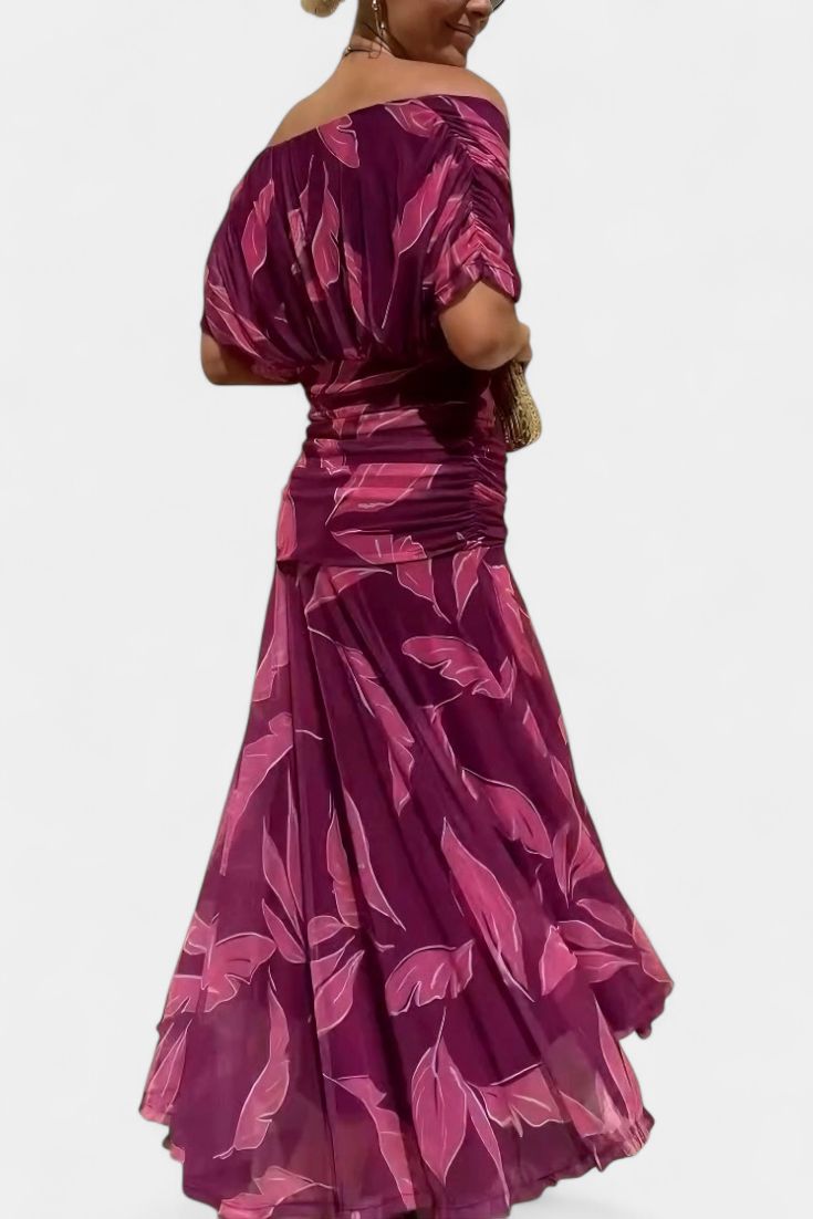 VIVIAN | LONG FLOWER V-NECK DRESS