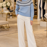 Juliet Stylish Jacquard Sweater in Blue — Jennifer Dallas Boutique