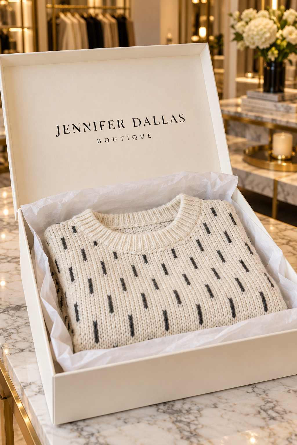 Kristine Cozy Textured Knit Sweater in Jennifer Dallas Boutique gift box