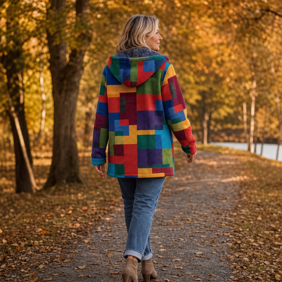 Patchwork Muse – Colorful Patchwork Hooded Cardigan