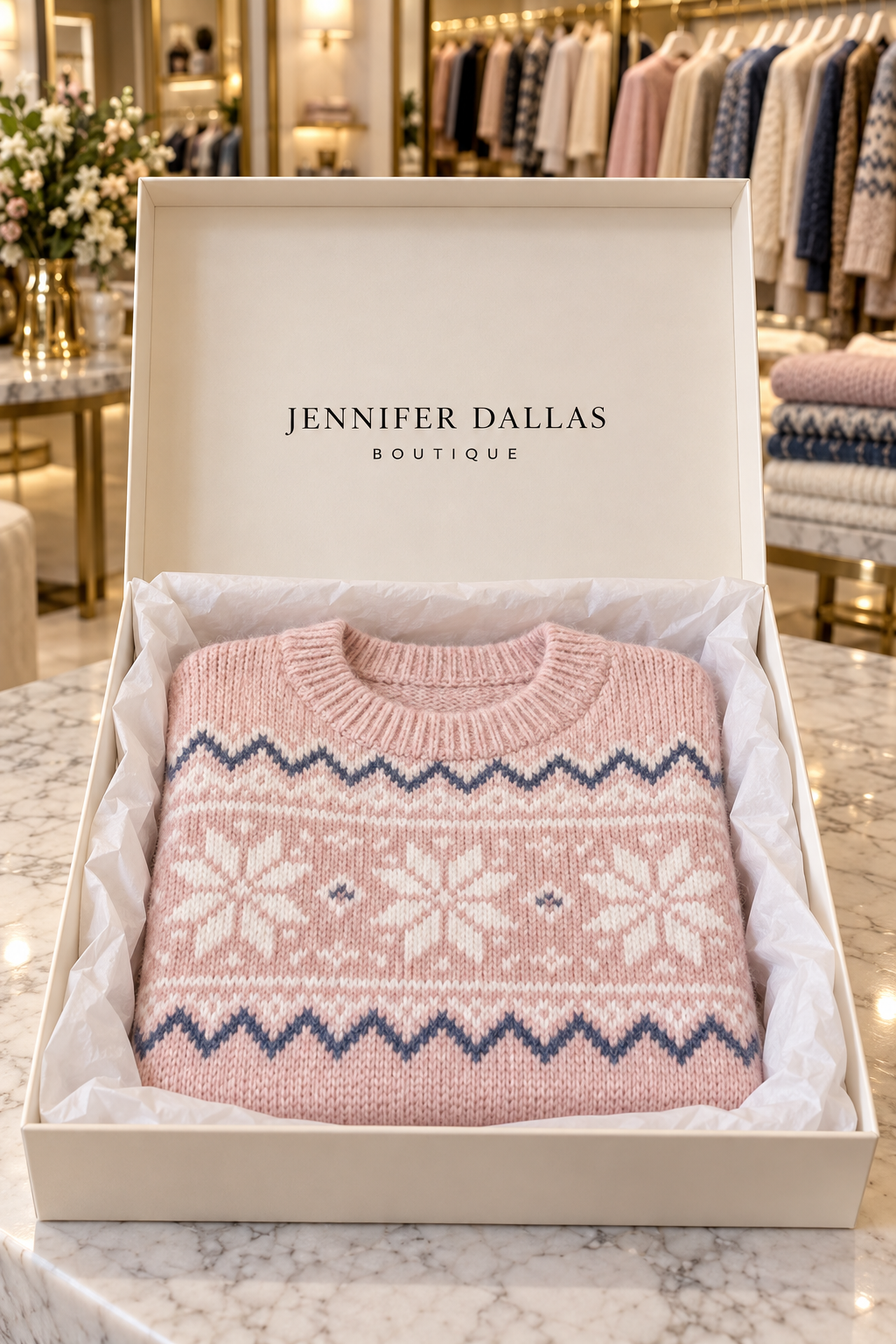 Lina Comfortable Elegant Sweater in Jennifer Dallas Boutique gift box