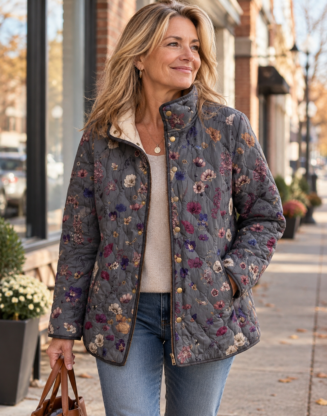 Niva | Vintage Floral Print Quilted Jacket