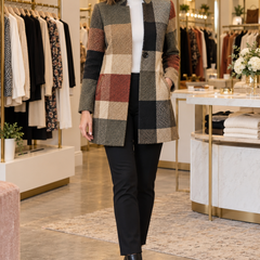 Myrthe Elegant Women's Blazer in Multicolored Patchwork Plaid — Jennifer Dallas Boutique