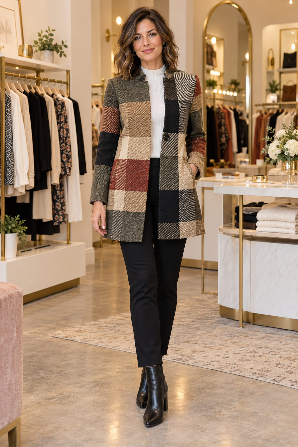 Myrthe Elegant Women's Blazer in Multicolored Patchwork Plaid — Jennifer Dallas Boutique