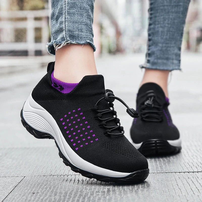 Non-Slip Healthcare Worker Ortho Stretch Cushion Shoes - Black Purple
