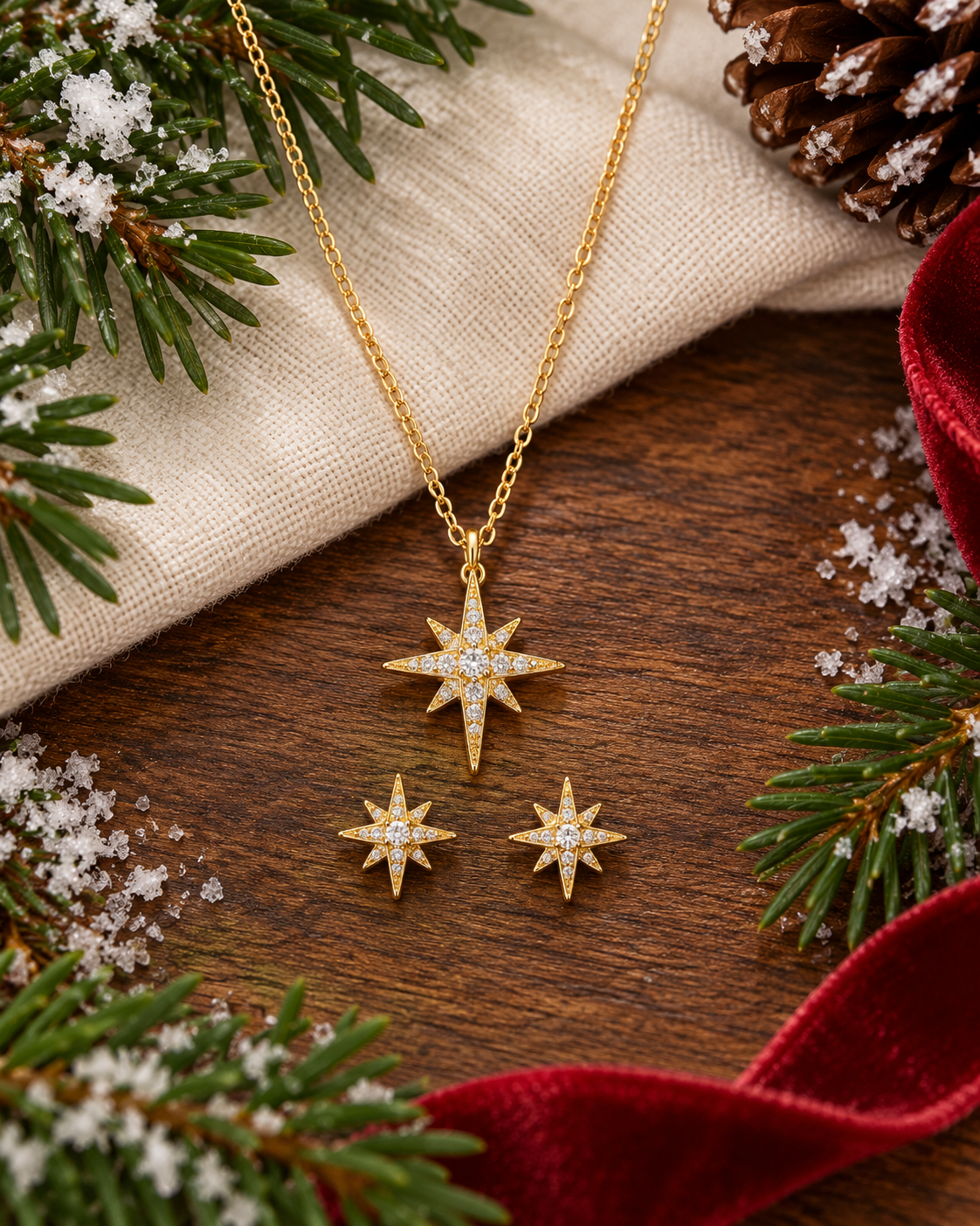 Dainty Gold Crystal North Star Gift Set (Studs)