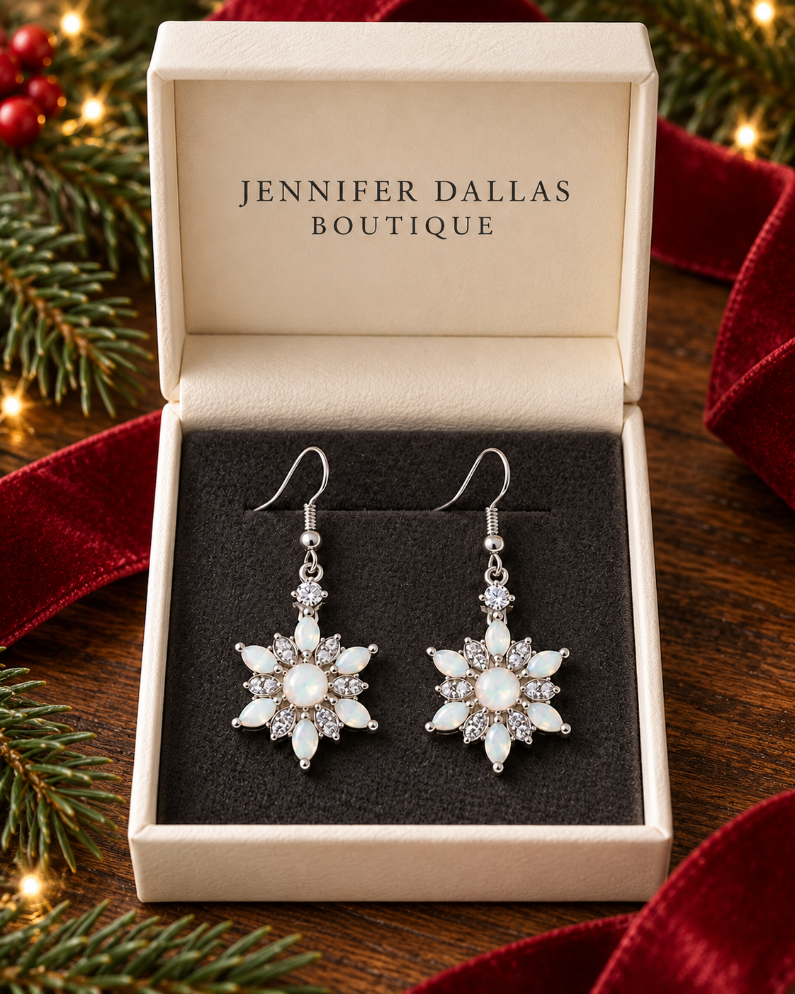 White Opal Snowflake Earrings