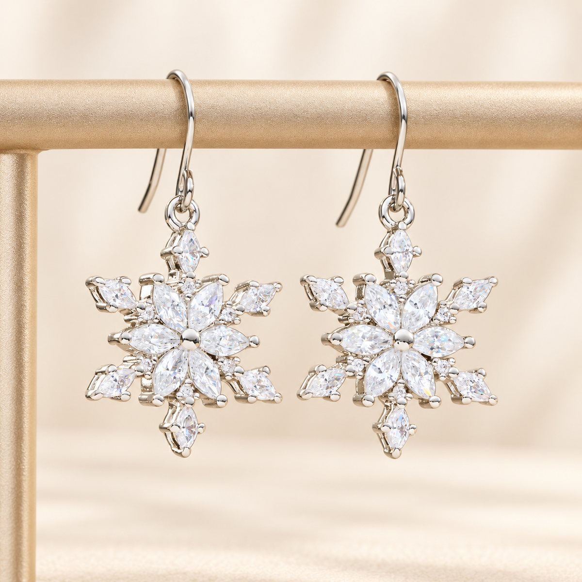 Crystal Snowflake Earrings – Cubic Zirconia French Hooks