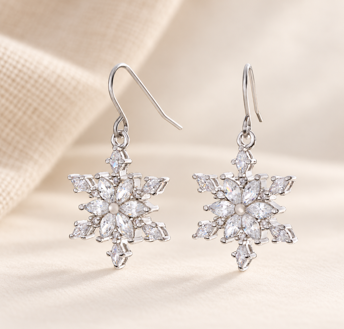 Crystal Snowflake Earrings – Cubic Zirconia French Hooks