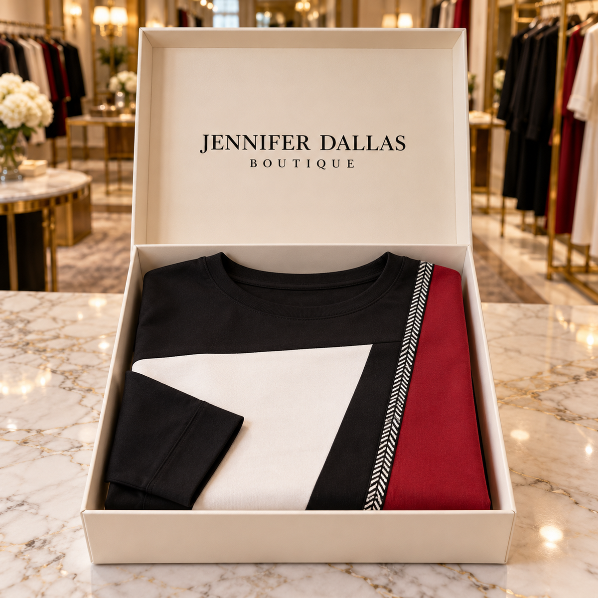 Jennifer Dallas Boutique gift box with Tine shirt