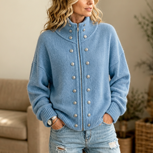 Mayfield – High-Collar Zip-Front Chunky Knit Cardigan Jacket