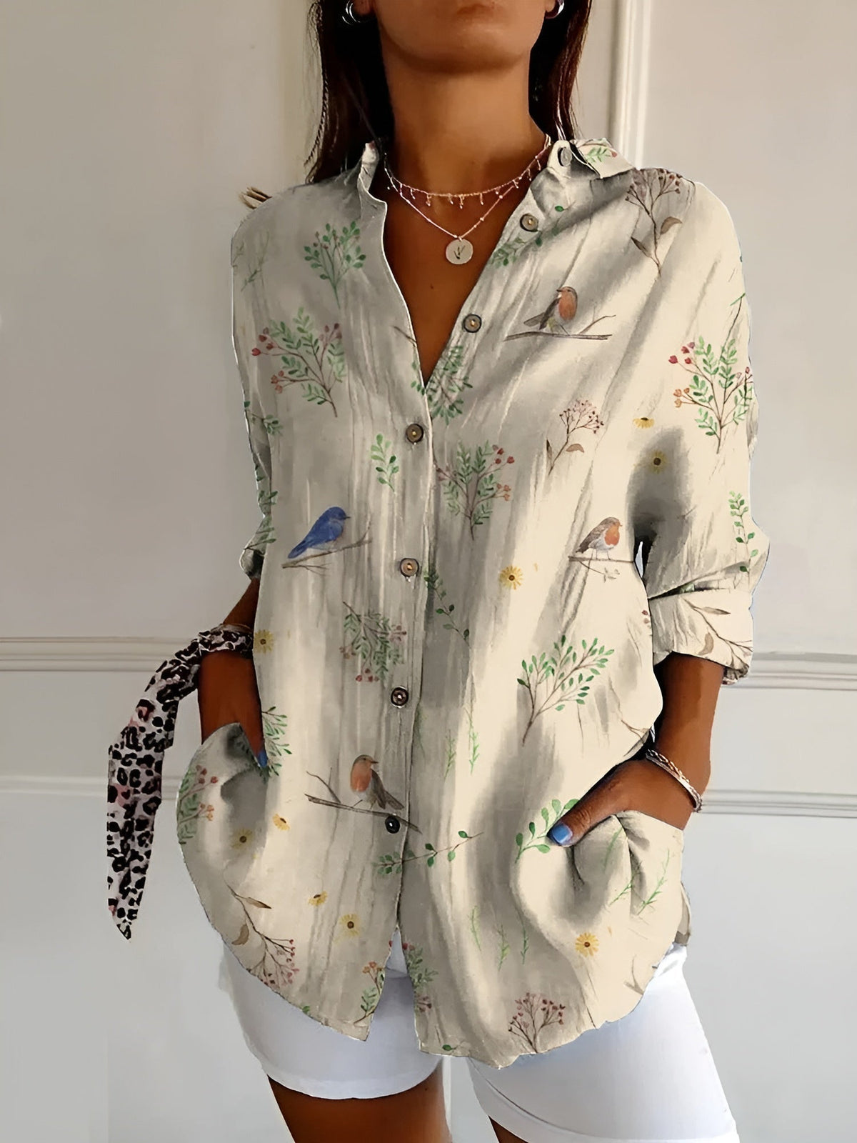 DESIREE FLORAL BLOUSE WITH BUTTON PLACKET