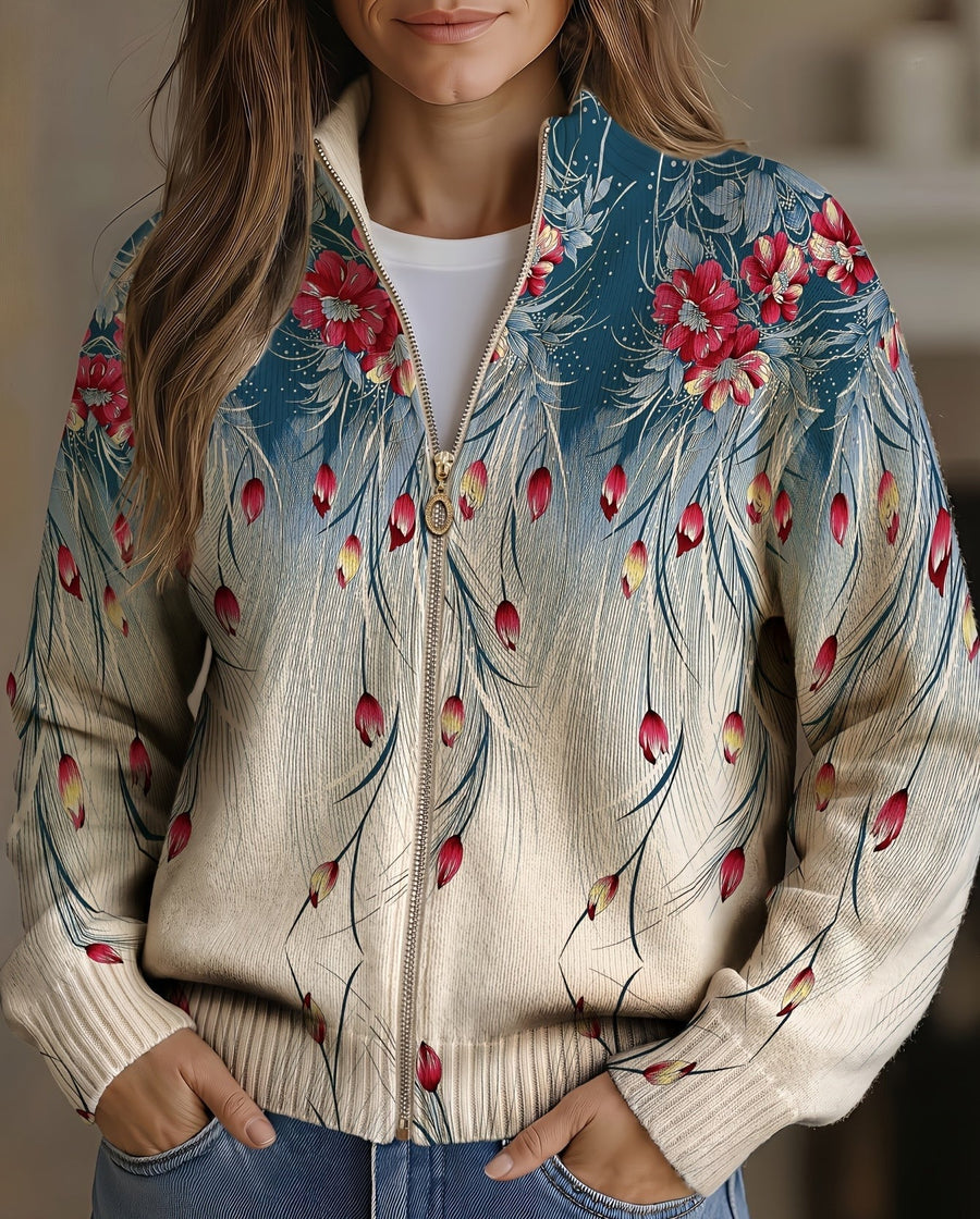 Zillah | Women's cardigan with floral gradient and zipper